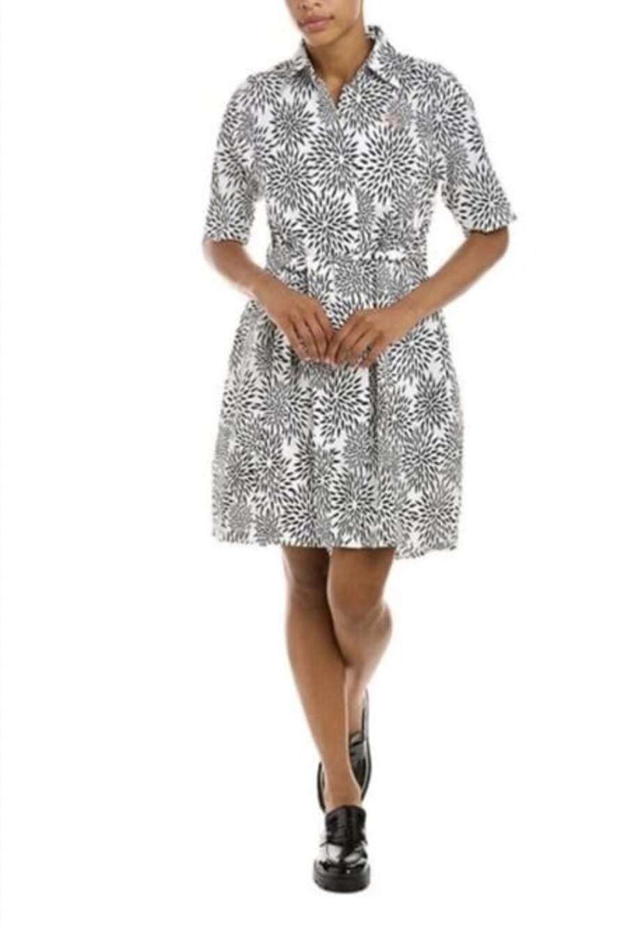 Katie Kime Mums black white shirtdress XL preppy southern botanical graphic